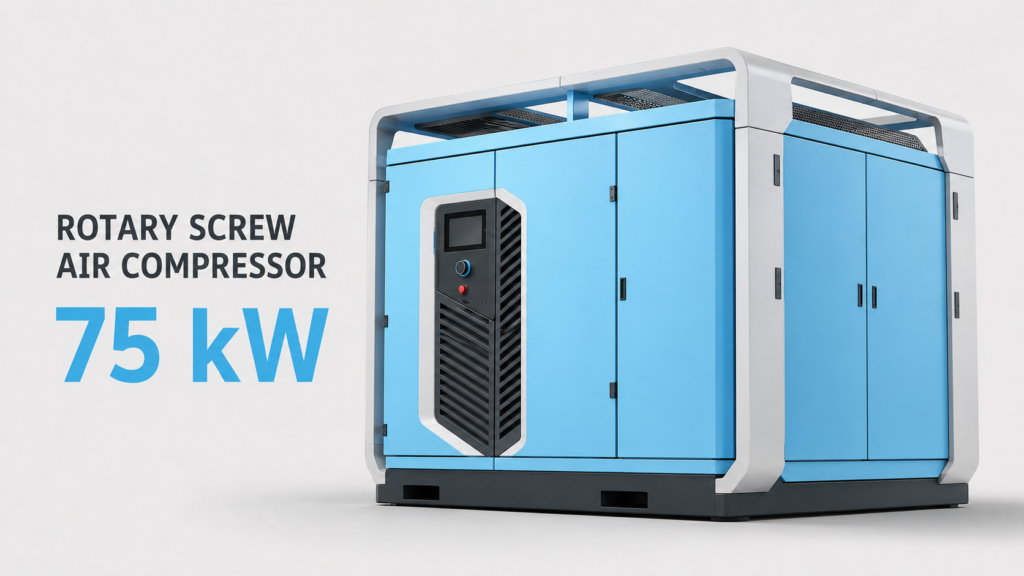 Máy nén khí trục vít biến tần nam châm vĩnh cửu làm mát dầu – làm mát gió công suất 75 kW